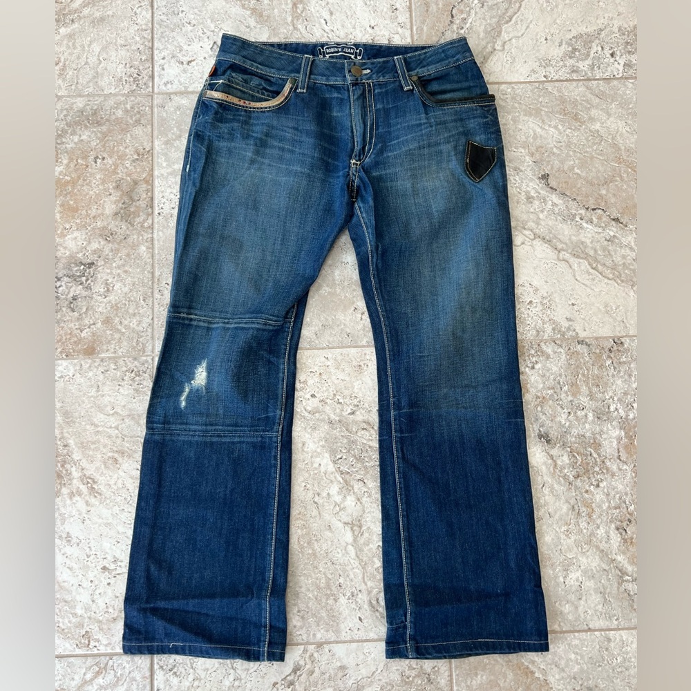 Robin’s Leather Flap Wing Embroidered Distressed Denim Jean, Med Blue Wash, 34 - Picture 12 of 12